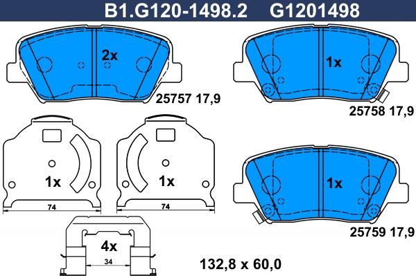 Galfer B1.G120-1498.2 - Brake Pad Set, disc brake autospares.lv