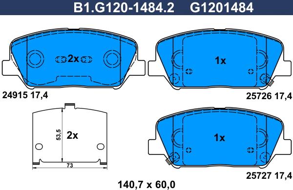 Galfer B1.G120-1484.2 - Brake Pad Set, disc brake autospares.lv