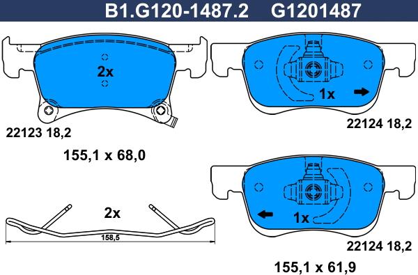 Galfer B1.G120-1487.2 - Brake Pad Set, disc brake autospares.lv