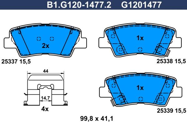 Galfer B1.G120-1477.2 - Brake Pad Set, disc brake autospares.lv