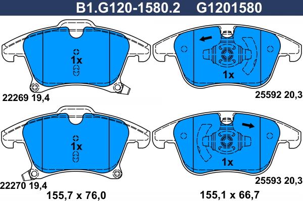 Galfer B1.G120-1580.2 - Brake Pad Set, disc brake autospares.lv