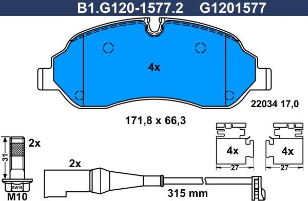 Galfer B1.G120-1577.2 - Brake Pad Set, disc brake autospares.lv