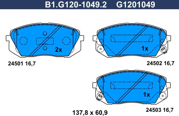 Galfer B1.G120-1049.2 - Brake Pad Set, disc brake autospares.lv