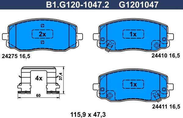 Galfer B1.G120-1047.2 - Brake Pad Set, disc brake autospares.lv
