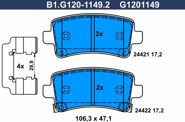 Galfer B1.G120-1149.2 - Brake Pad Set, disc brake autospares.lv