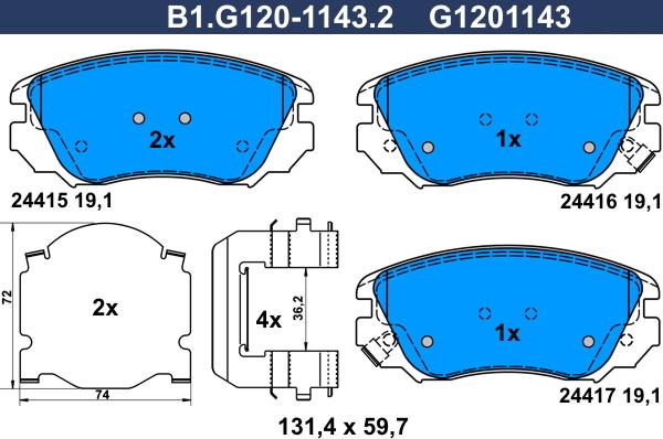 Galfer B1.G120-1143.2 - Brake Pad Set, disc brake autospares.lv