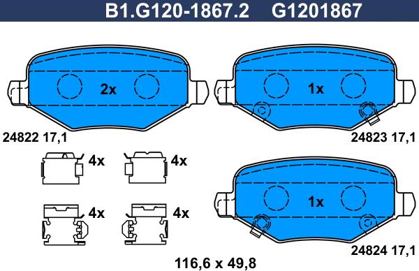 Galfer B1.G120-1867.2 - Brake Pad Set, disc brake autospares.lv