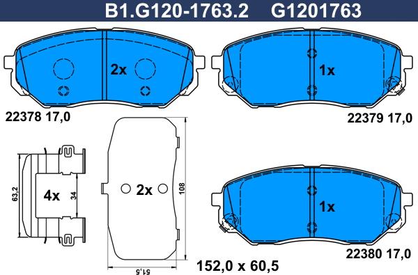 Galfer B1.G120-1763.2 - Brake Pad Set, disc brake autospares.lv