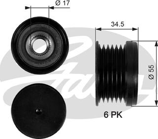 Gates OAP7090 - Pulley, alternator, freewheel clutch autospares.lv