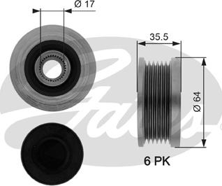 Gates OAP7073 - Pulley, alternator, freewheel clutch autospares.lv