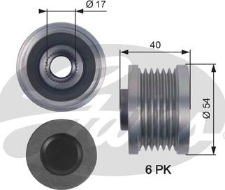 Gates OAP7142 - Pulley, alternator, freewheel clutch autospares.lv