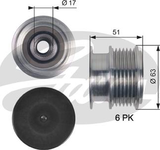 Gates OAP7150 - Pulley, alternator, freewheel clutch autospares.lv