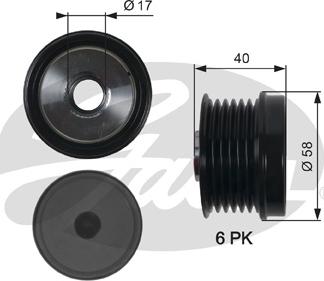 Gates OAP7158 - Pulley, alternator, freewheel clutch autospares.lv