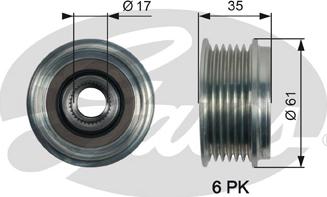 Gates OAP7166 - Pulley, alternator, freewheel clutch autospares.lv