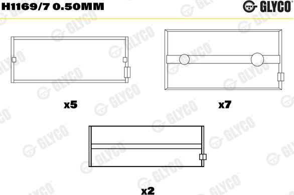 Glyco H1169/7 0.50mm - Main Bearings, crankshaft autospares.lv