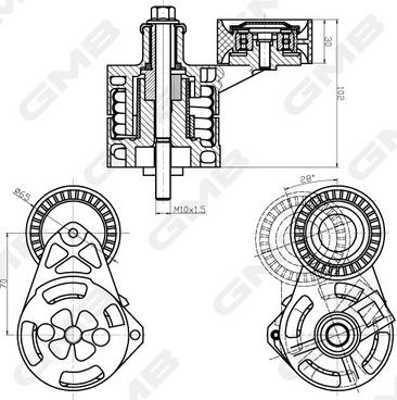 GMB GAT32350 - Belt Tensioner, v-ribbed belt autospares.lv