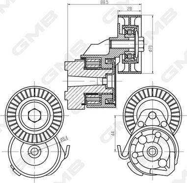 GMB GAT22450 - Belt Tensioner, v-ribbed belt autospares.lv