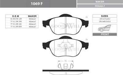 GoodWill 1069 F - Brake Pad Set, disc brake autospares.lv