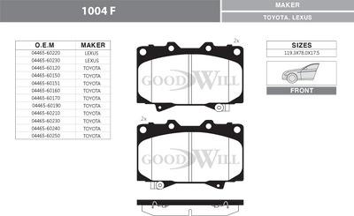 GoodWill 1004 F - Brake Pad Set, disc brake autospares.lv