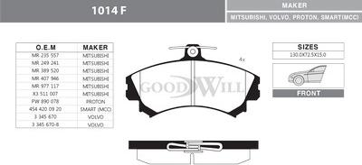 GoodWill 1014 F - Brake Pad Set, disc brake autospares.lv