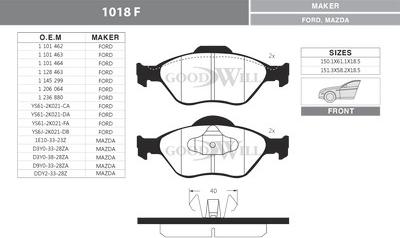 GoodWill 1018 F - Brake Pad Set, disc brake autospares.lv