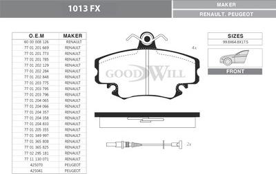 GoodWill 1013 FX - Brake Pad Set, disc brake autospares.lv