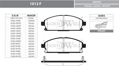 GoodWill 1012 F - Brake Pad Set, disc brake autospares.lv