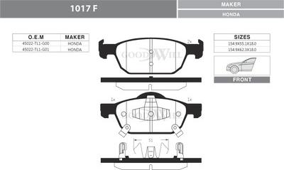 GoodWill 1017 F - Brake Pad Set, disc brake autospares.lv