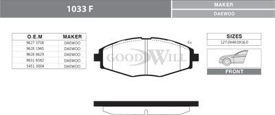 GoodWill 1033 F - Brake Pad Set, disc brake autospares.lv
