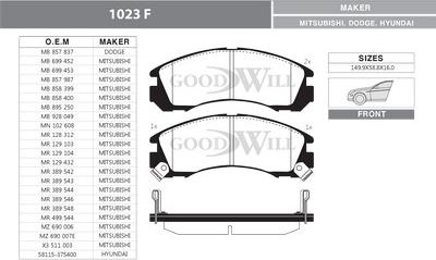 GoodWill 1023 F - Brake Pad Set, disc brake autospares.lv