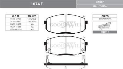 GoodWill 1074 F - Brake Pad Set, disc brake autospares.lv