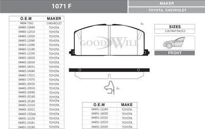 GoodWill 1071 F - Brake Pad Set, disc brake autospares.lv