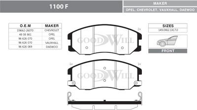 GoodWill 1100 F - Brake Pad Set, disc brake autospares.lv