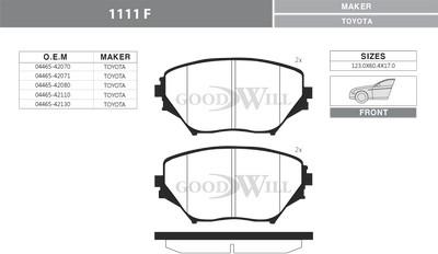 GoodWill 1111 F - Brake Pad Set, disc brake autospares.lv