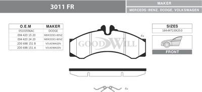 GoodWill 3011 FR - Brake Pad Set, disc brake autospares.lv