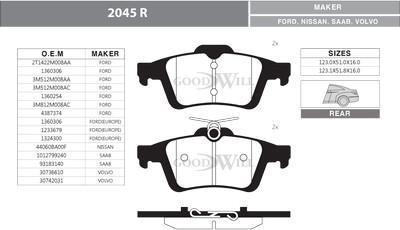 GoodWill 2045/1 R - Brake Pad Set, disc brake autospares.lv