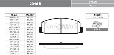 GoodWill 2046 R - Brake Pad Set, disc brake autospares.lv