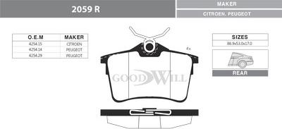 GoodWill 2059 R - Brake Pad Set, disc brake autospares.lv