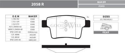 GoodWill 2058 R - Brake Pad Set, disc brake autospares.lv