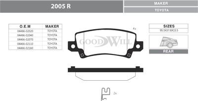 GoodWill 2005 R - Brake Pad Set, disc brake autospares.lv