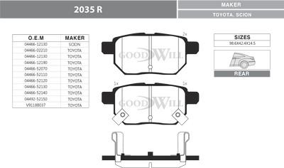 GoodWill 2035 R - Brake Pad Set, disc brake autospares.lv