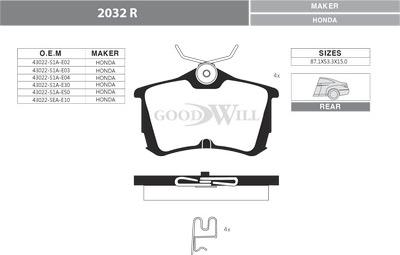 GoodWill 2032 R - Brake Pad Set, disc brake autospares.lv