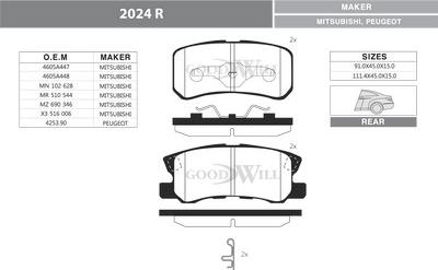 GoodWill 2024 R - Brake Pad Set, disc brake autospares.lv