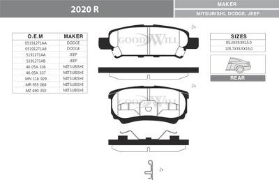 GoodWill 2020 R - Brake Pad Set, disc brake autospares.lv