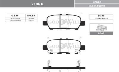 GoodWill 2106 R - Brake Pad Set, disc brake autospares.lv