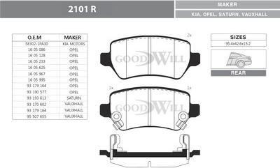 GoodWill 2101 R - Brake Pad Set, disc brake autospares.lv