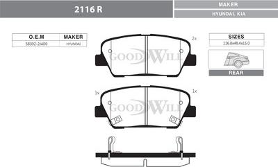 GoodWill 2116 R - Brake Pad Set, disc brake autospares.lv