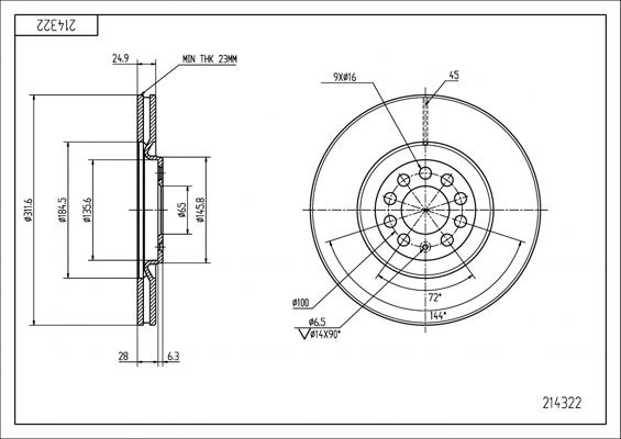 Hart 214 322 - Brake Disc autospares.lv