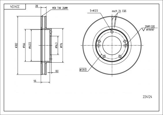 Hart 224 124 - Brake Disc autospares.lv