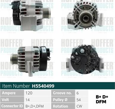 Hoffer H5540499 - Alternator autospares.lv